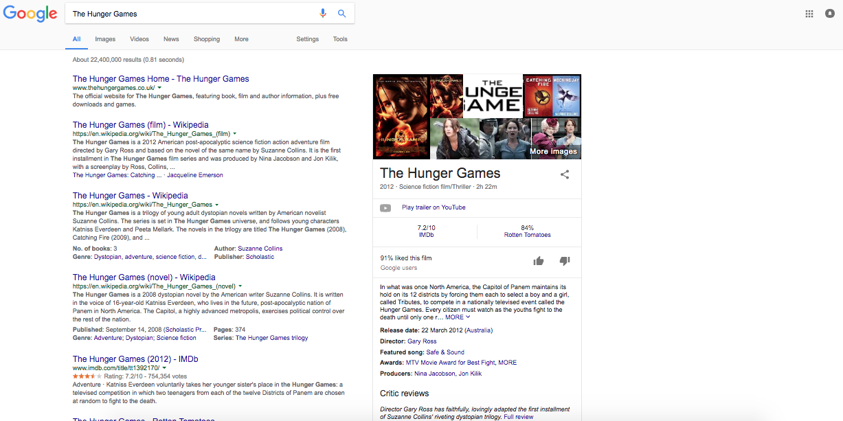 The hunger games google results SEO Sydney 