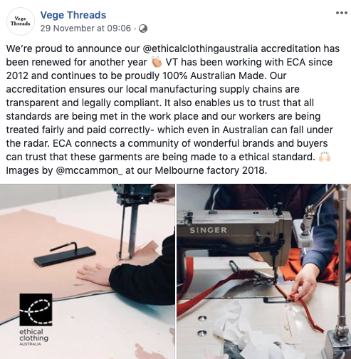 Storytelling | SEO Content | SEO Sydney Company - Vege Threads (VT) announces Ethical Clothing Australia (ECA) accreditation renewal for another year