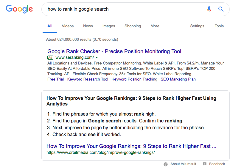 Ranking content in featured snippet  | Sydney SEO