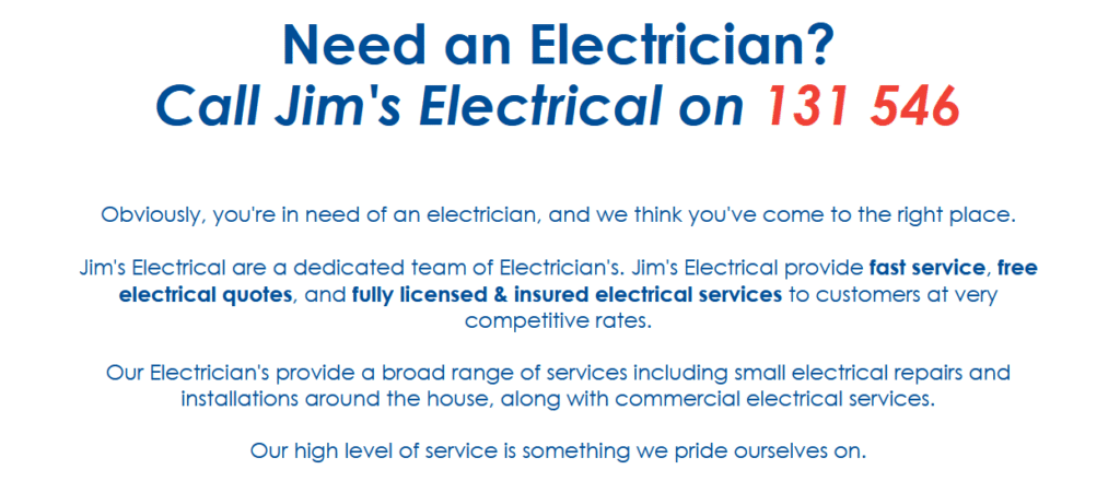 Jim's Electrical Case Study - More Call To Actions